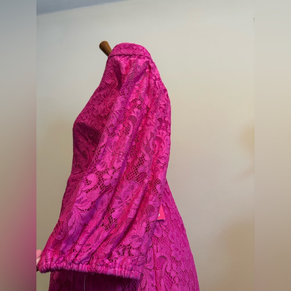 Trina Turk Fuchsia Hot Pink Lace Off the Shoulder Dress - Picture 11 of 16